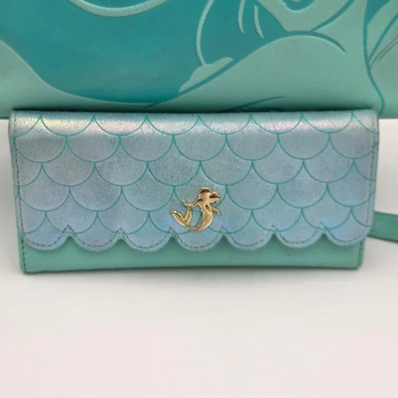 Loungefly‎ Disney The Little Mermaid Rare HTF Tote & Wallet Aqua Bag Charm Ariel